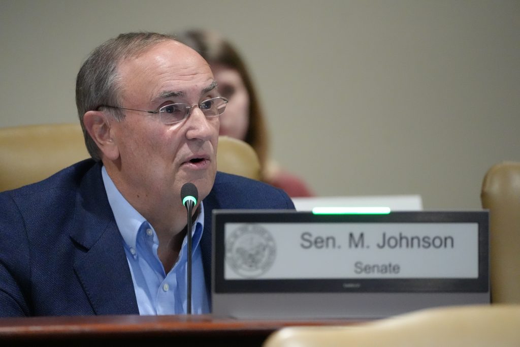 Senator Mark Johnson speaks during a committee meeting