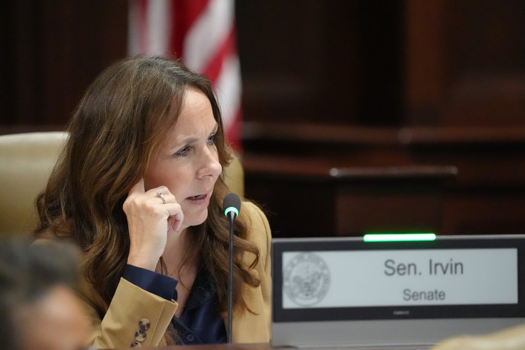 Senator Irvin asks a question during a committee meeting