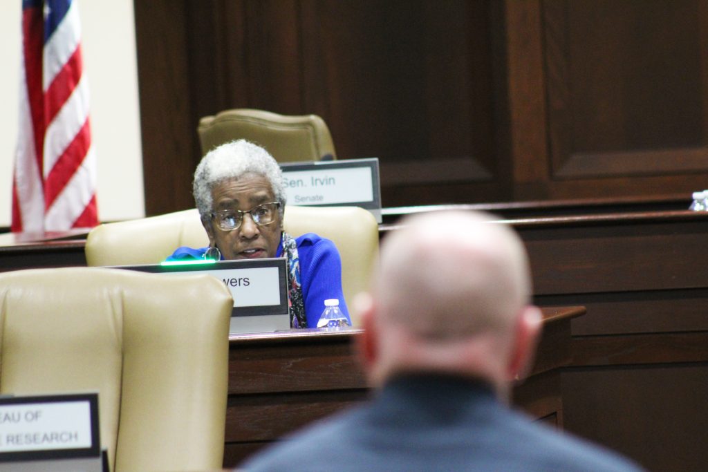 Senator Flowers asking questions in a committee meeting