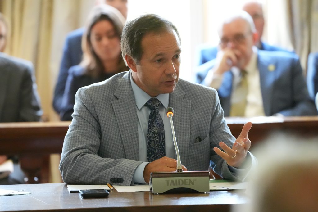 Senator Petty speaks during a committee meeting in the Old Supreme Court chamber