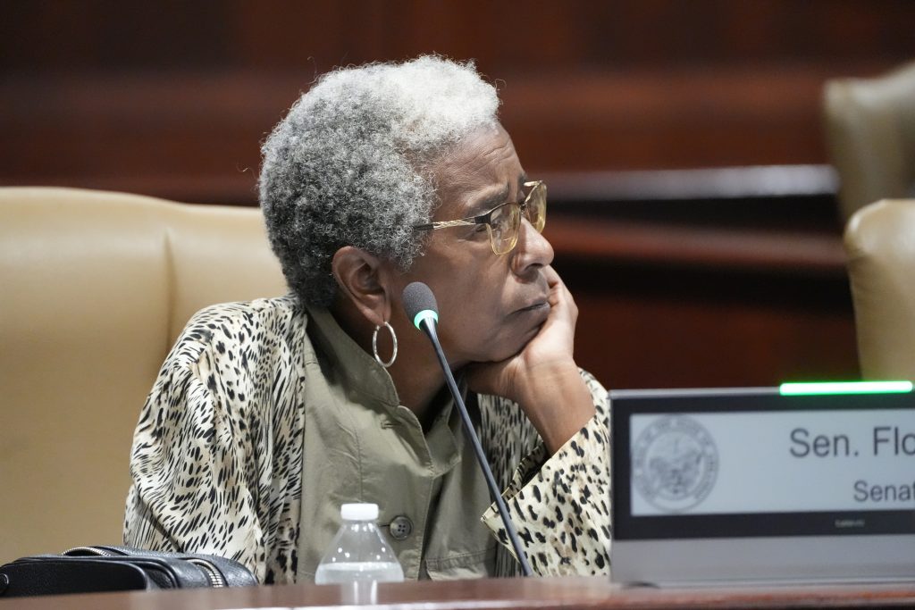 Sen Flowers listens to testimony during a committee meeting