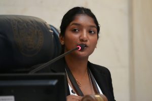 The Girls State President Pro Tempore speaks from the podium