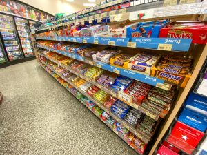 Candy and Soda displays at a convenience store