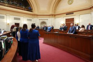 Senators stand in the Senate chamber while honoring representatives from CASA
